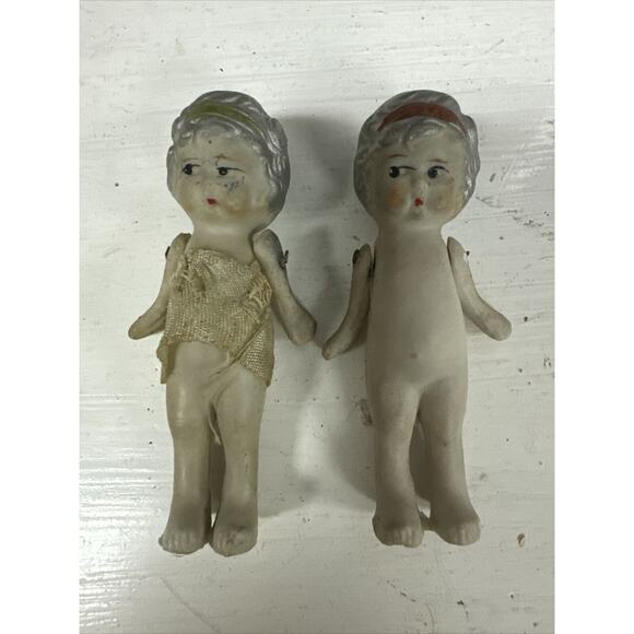 Vintage Bisque Porcelain Baby Dolls Jointed Arms Made in Japan 3" - Picture 2 of 5